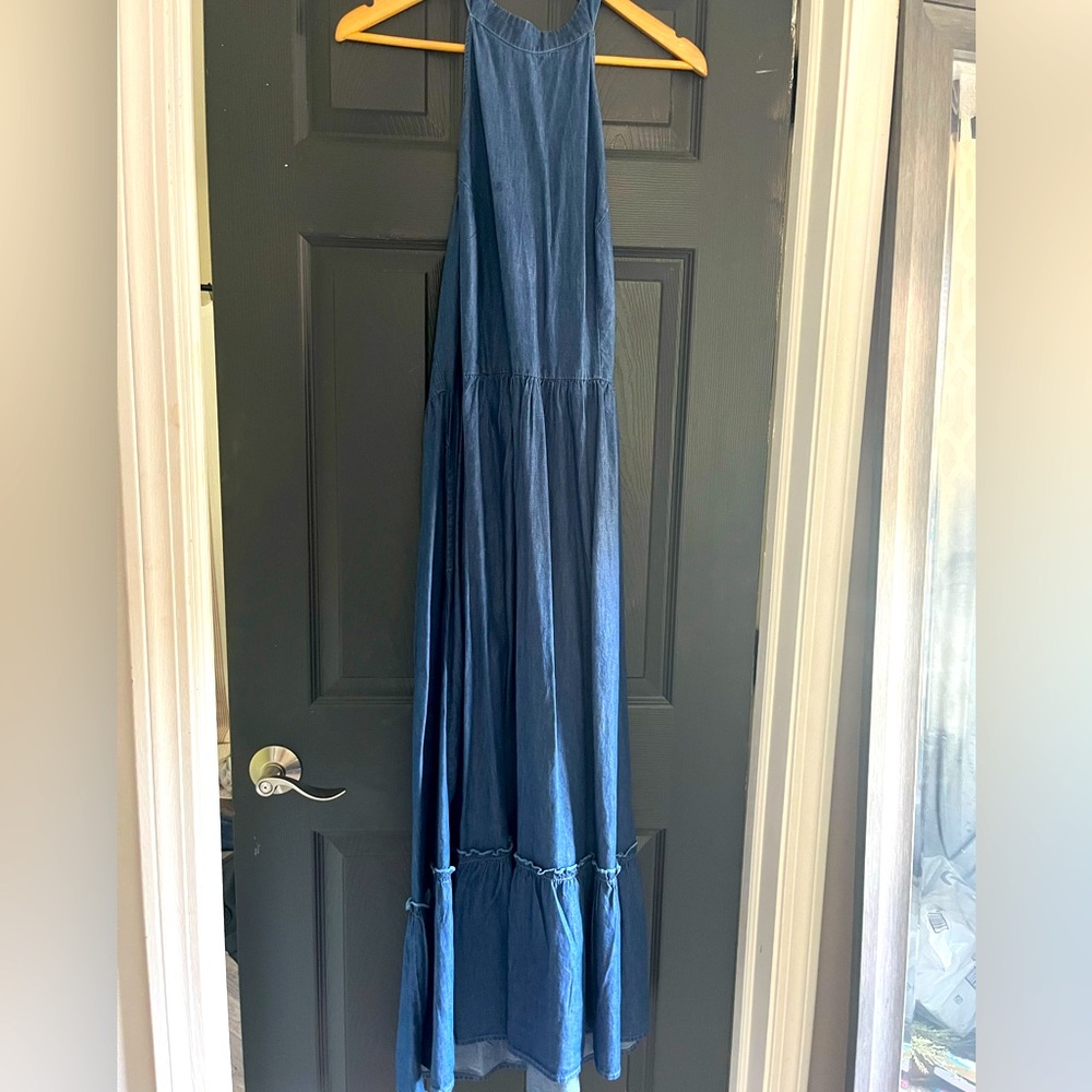 New York & Company Denim Blue Halter Dress